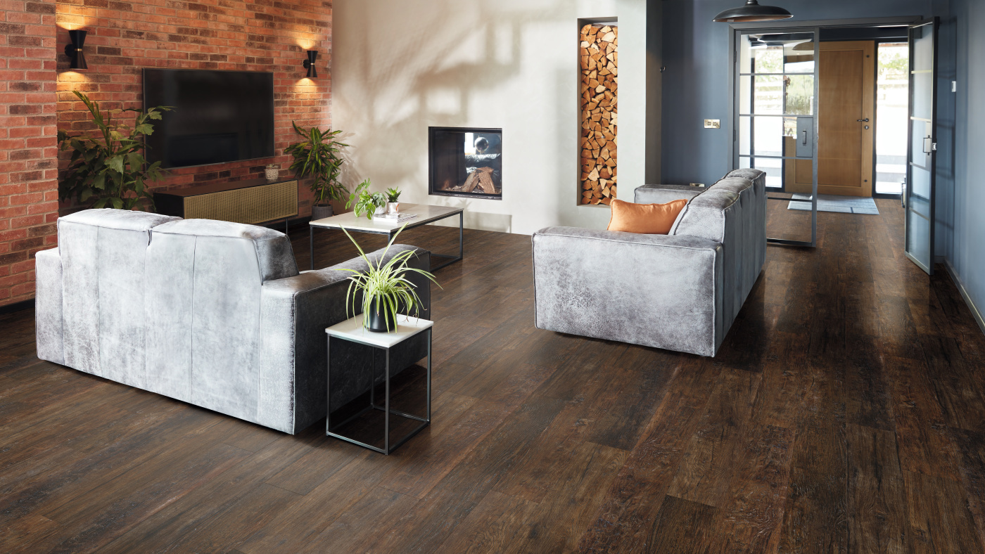 Medina Weathered Oak lvp floors bring rustic charm to a living room